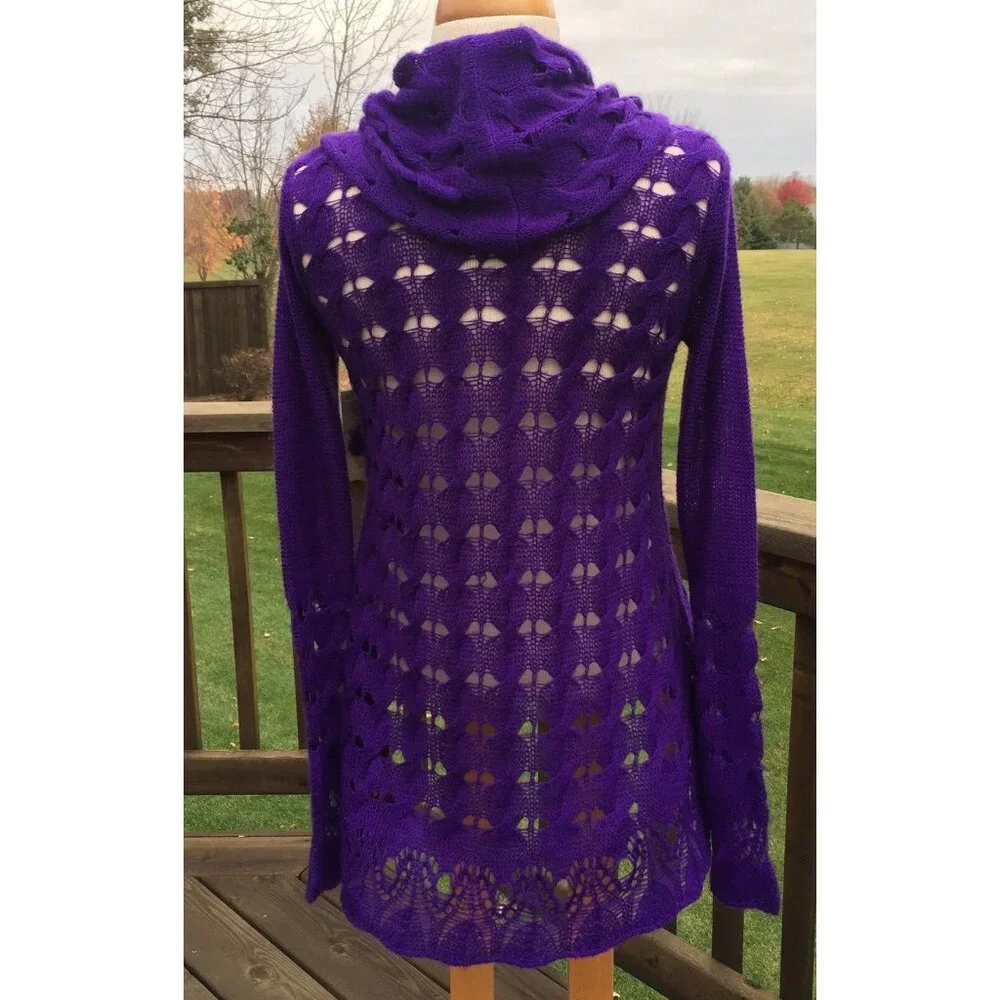 Nine West Womens Sweater sz XS Plum Purple Cowl Neck Open Thin Knit Long Sleeve - Picture 9 of 12